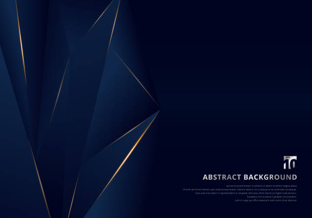 Abstract template dark blue luxury premium background with luxury triangles pattern and gold lighting lines. Abstract template dark blue luxury premium background with luxury triangles pattern and gold lighting lines. Vector illustration invitations templates stock illustrations