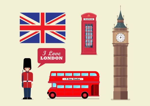 illustrazioni stock, clip art, cartoni animati e icone di tendenza di simboli nazionali di riferimento turistico di londra - big-ben
