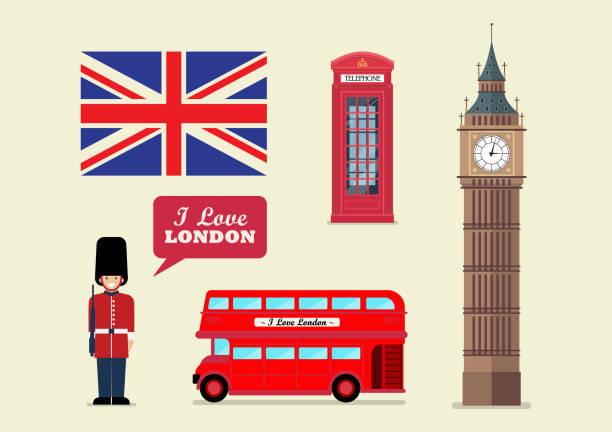 ilustrações de stock, clip art, desenhos animados e ícones de london tourist landmark national symbols - big ben london england uk british culture