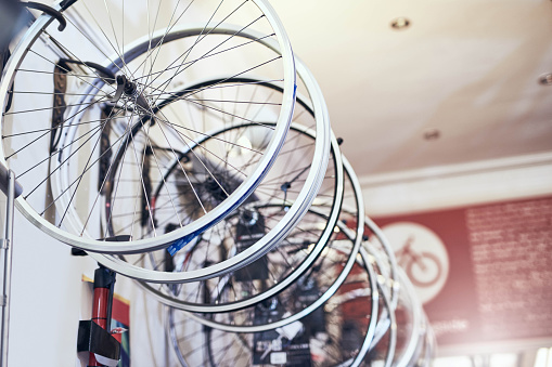 Still life shot of bicycles in a store