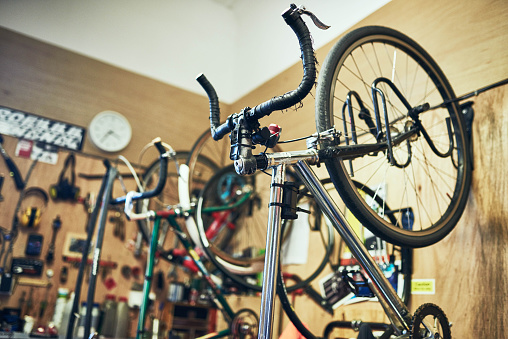 Still life shot of bicycles in a store