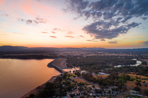 istock Lake Hume Dan and Murray River at twilight - aerial view 1131985307