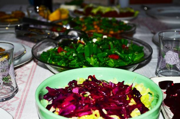 Salads Salads, appetizers yapraklı sebze stock pictures, royalty-free photos & images