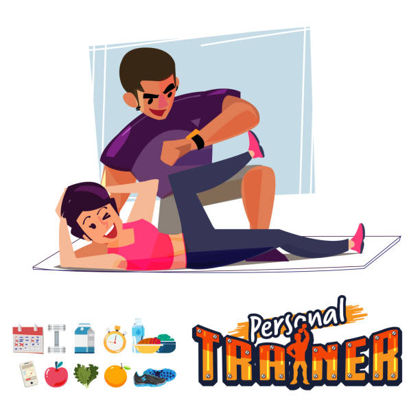 Personal Trainer with woman Personal Trainer with woman - vector illustration personal trainer stock illustrations