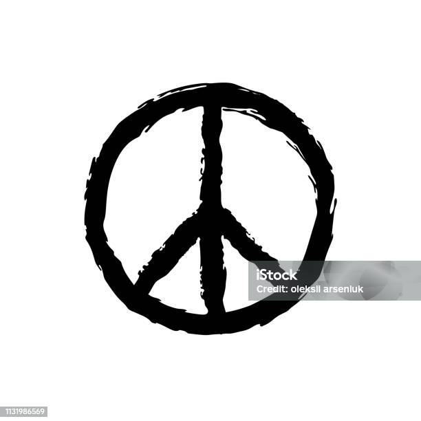 Round Textured Hippie Peace Sign For Printing Stock Illustration - Download Image Now - Symbols Of Peace, Peace Symbol, Paint