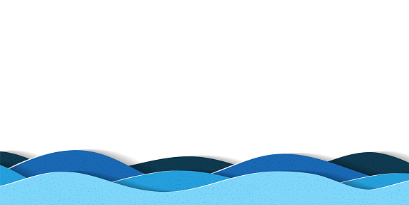 Water waves background with copy space. Abstract multilayered cartoon papercut illustration