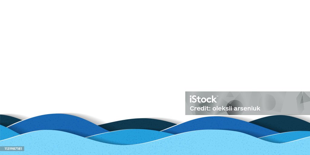 Water waves background with copy space. Abstract multilayered cartoon papercut illustration. Water waves background with copy space. Abstract multilayered cartoon papercut illustration Wave - Water stock vector