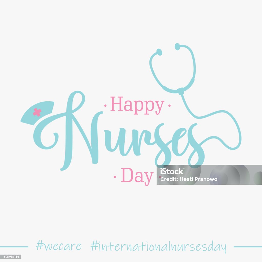 Lettering Happy Nurses Day per il background della Giornata internazionale degli infermieri - arte vettoriale royalty-free di Nurses Day
