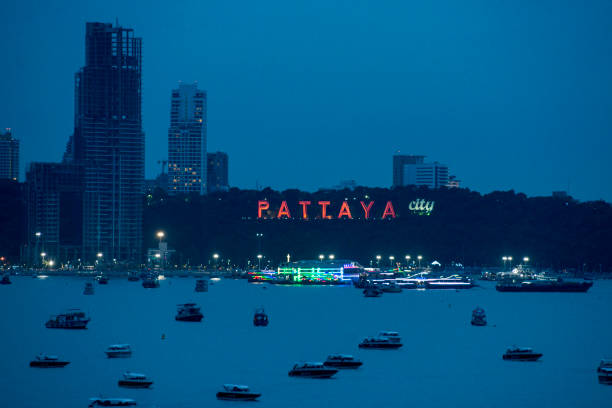 the skyline and the ao Pattaya Bay in the city of Pattaya in the Provinz Chonburi in Thailand.  Thailand, Pattaya, November, 2018