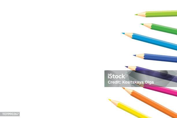 Colored Pencils Located On The Edge Of Page With Copy Space For