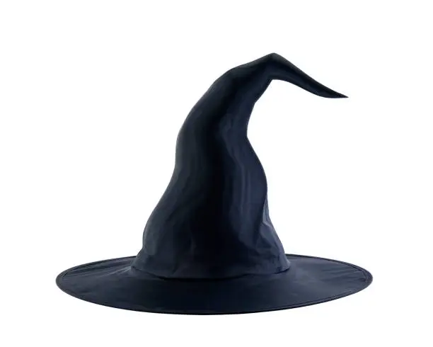 Photo of Black halloween witch hat isolated on white background
