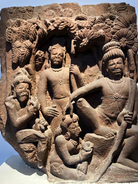 istock Fine stone carving on Antique Hindu sculpture 1131993333