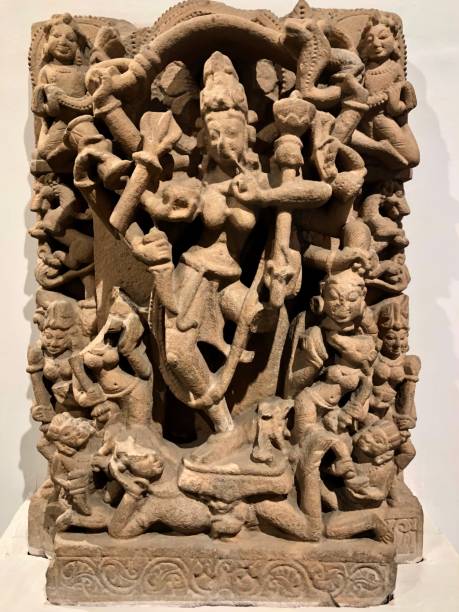 istock Fine stone carving on Antique Hindu sculpture 1131993521