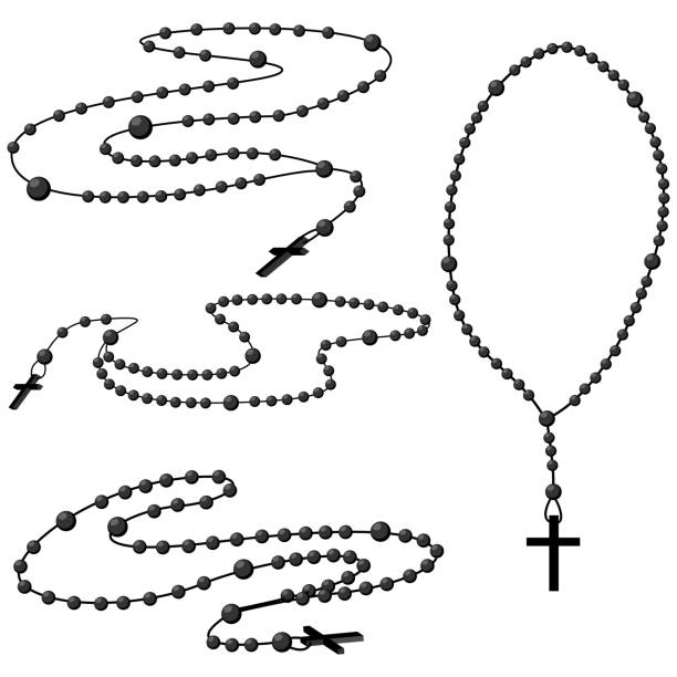 ilustraciones, imágenes clip art, dibujos animados e iconos de stock de conjunto de vectores de perlas de rosario santo. coronilla católica de oración con iconos cruzados aislados sobre fondo blanco. - necklace jewelry bead isolated