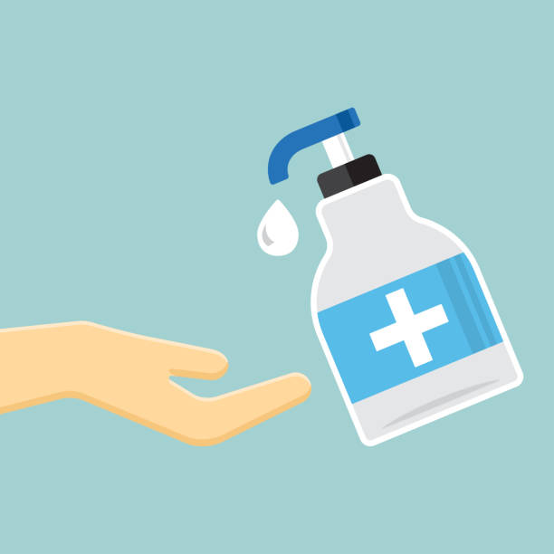 ilustrações de stock, clip art, desenhos animados e ícones de disinfection. hand sanitizer bottle icon. vector illustration - pumping blood illustrations