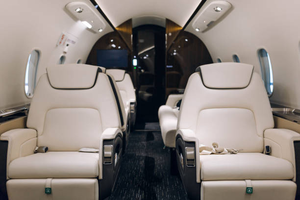 istock Business jet aircraft interior with leather seats 1131999038