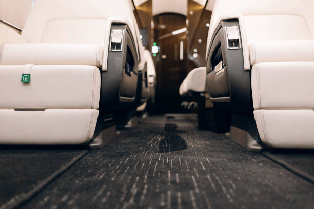 Business jet aircraft interior with leather seats