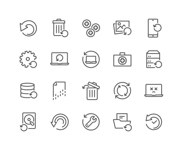 Line Recovery Icons Simple Set of Recovery Related Vector Line Icons. 
Contains such Icons as Restore Data, Backup, Medikit and more.
Editable Stroke. 48x48 Pixel Perfect. Repetition stock illustrations