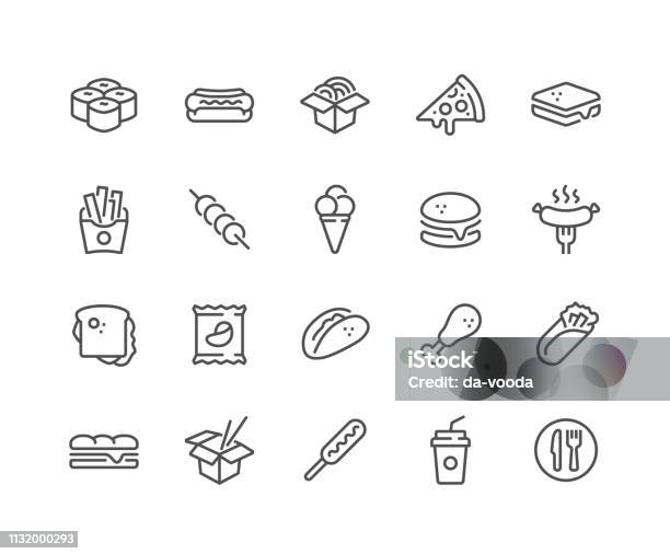 Icone Dei Fast Food Line - Immagini vettoriali stock e altre immagini di Icona - Icona, Spuntino, Panino ripieno