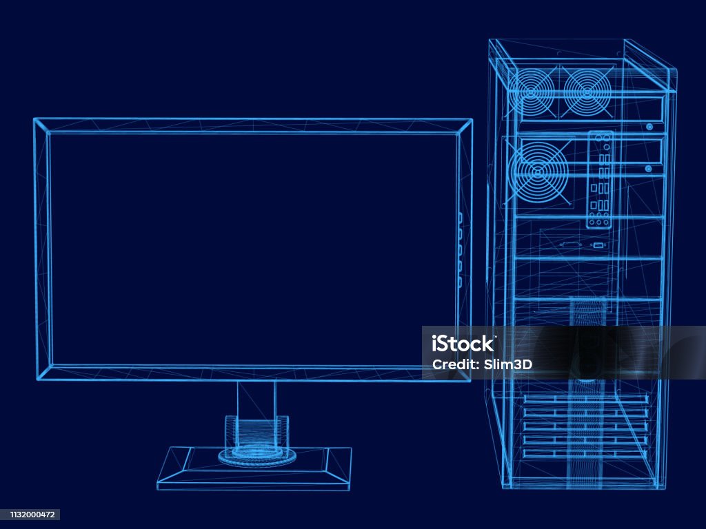 Computer Monitor Wireframe Computer Stock Illustration - Download Image Now - Wire-frame Model ...