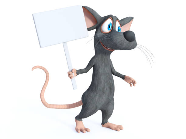 istock 3D rendering of a cartoon mouse holding blank sign. 1132000539