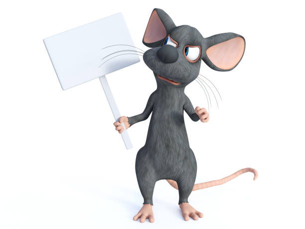 istock 3D rendering of a cartoon mouse holding blank sign. 1132000544