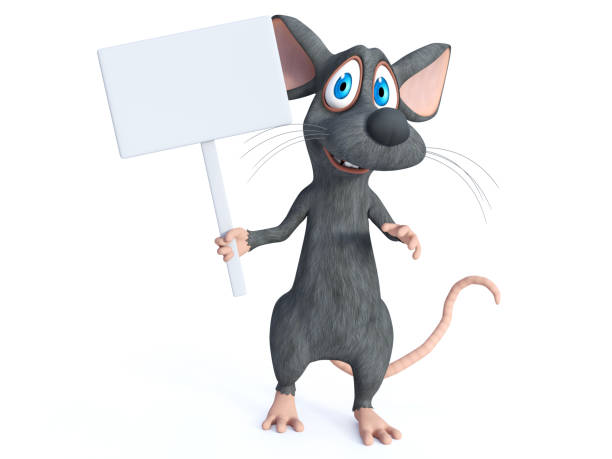 istock 3D rendering of a cartoon mouse holding blank sign. 1132000545