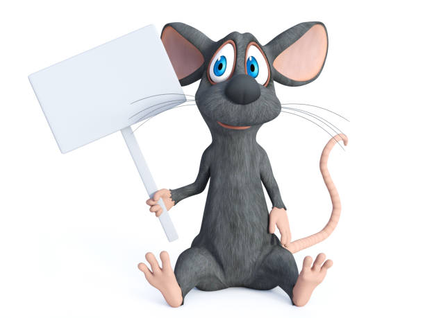 istock 3D rendering of a cartoon mouse holding blank sign. 1132000556