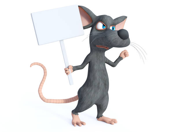 istock 3D rendering of a cartoon mouse holding blank sign. 1132000572