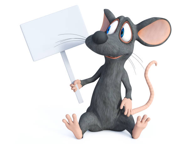 istock 3D rendering of a cartoon mouse holding blank sign. 1132000577