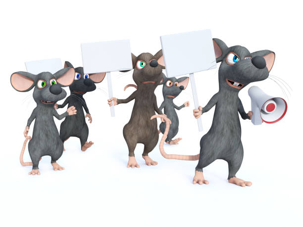 istock 3D rendering of cartoon mice on strike. 1132000612