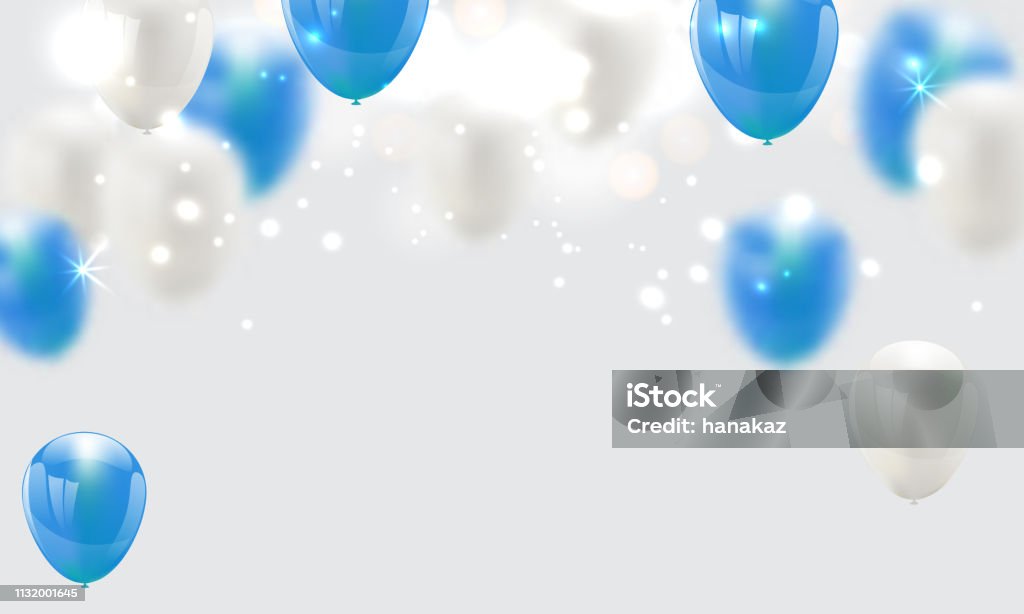 ballons bleus, illustration vectorielle. Confettis et rubans, fond de célébration - clipart vectoriel de Retraite libre de droits