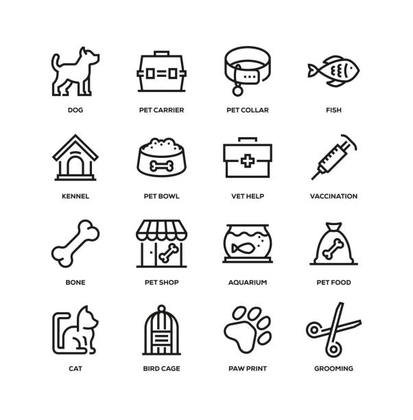 pet line icon set - tierhandlung stock-grafiken, -clipart, -cartoons und -symbole