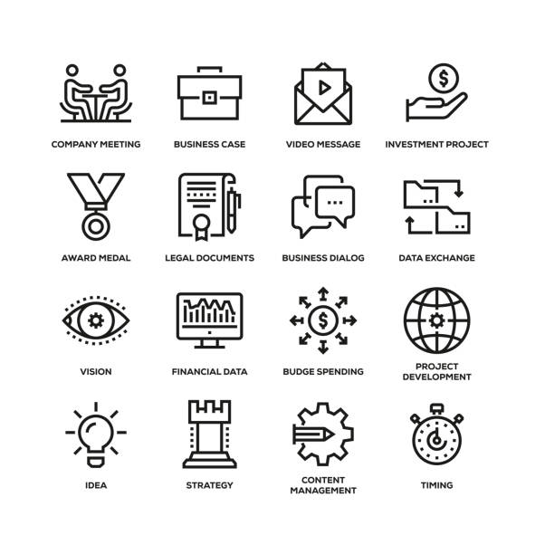 project planning line icon set - people office architecture stock-grafiken, -clipart, -cartoons und -symbole