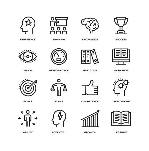 SKILL AND BEST PRACTICE LINE ICON SET SKILL AND BEST PRACTICE LINE ICON SET perfection illustrations stock illustrations