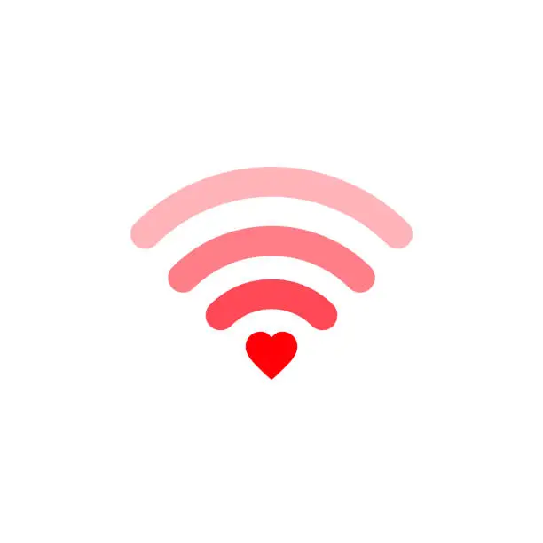 Vector illustration of Heart wifi. Vector heart connect icon in flat style. Heart signal. Love connection. Wifi hotspot signal. Love signal. Wifi sign