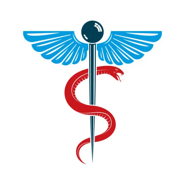 Vector illustration of Caduceus symbol made using bird wings and poisonous snakes, healthcare conceptual vector illustration.