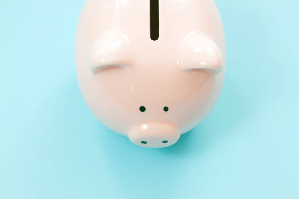 istock Piggy bank money on blue background 1132006189