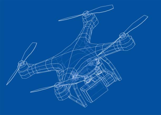 Drone concept. Vector Drone concept. Vector rendering of 3d. Wire-frame style. The layers of visible and invisible lines are separated helicopter illustrations stock illustrations