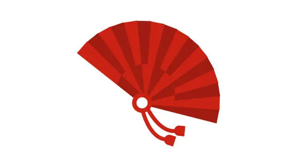 Vector illustration of Red wooden Chinese folding fan on White background