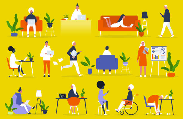 Big set of business people. Office situations. Millennials at work. Diversity. Modern professions. Management. Inclusive team of specialists. Flat editable vector illustration, clip art Big set of business people. Office situations. Millennials at work. Diversity. Modern professions. Management. Inclusive team of specialists. Flat editable vector illustration, clip art contrasts illustrations stock illustrations