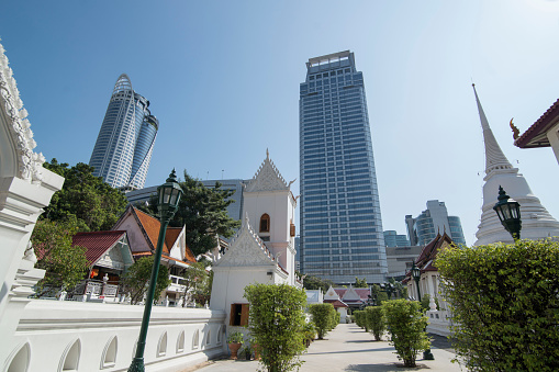 the architecture of the Wat Pathum Wanaram in the city of Bangkok in Thailand in Southeastasia.  Thailand, Bangkok, November, 2018