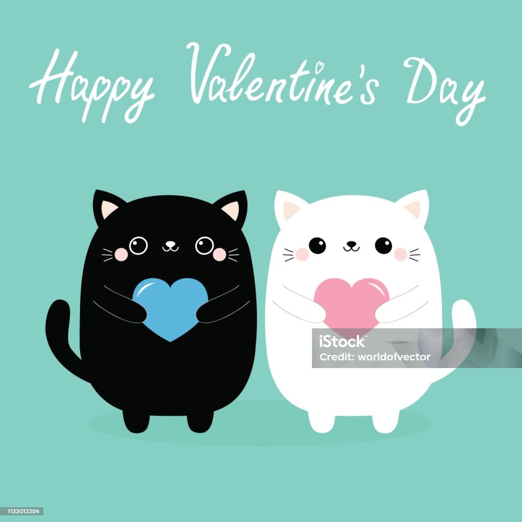 Chúc Mừng Ngày Valentine Mèo Con Trắng Và Đen Cặp Vợ Chồng Mèo Con ...