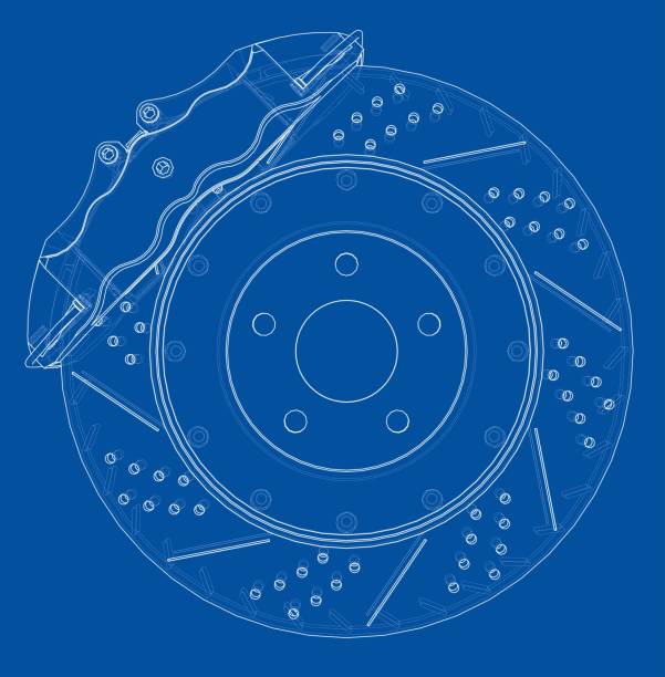 Brake disc outline. Vector rendering of 3d Brake disc outline. Vector rendering of 3d. Wire-frame style. The layers of visible and invisible lines are separated blueprint silhouettes stock illustrations