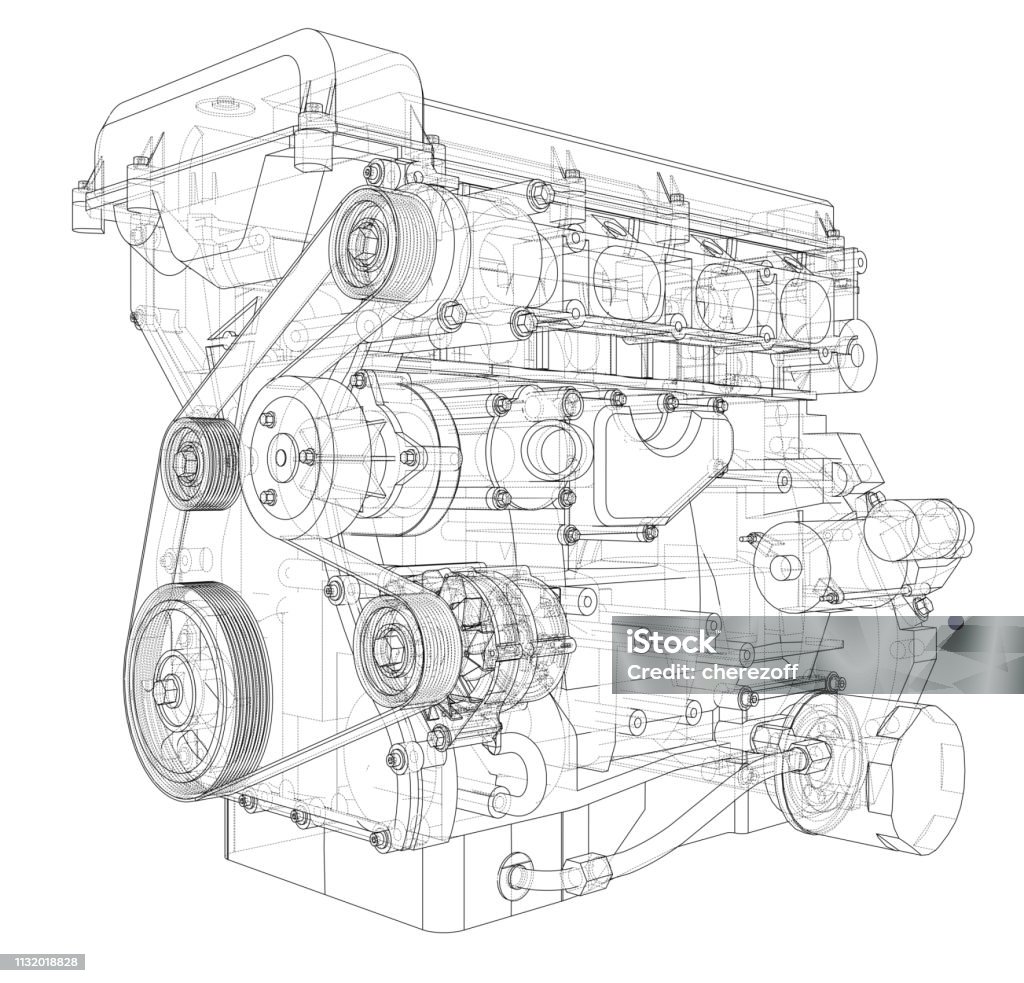 Engine Schech Engine Sketch Vector Rendering Of 3d Stock Illustration - Download ...