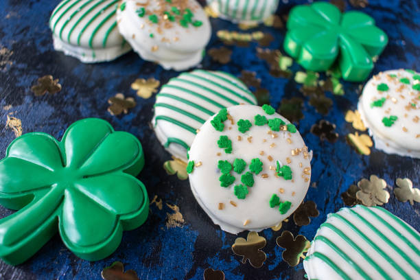 istock Saint Patrick's Day green clover with festive cookies 1132018865