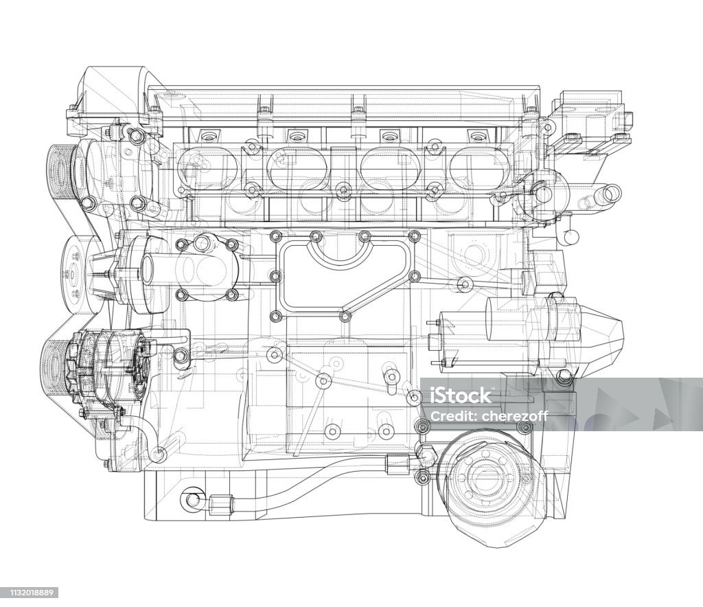 Engine Schech Engine Sketch Vector Rendering Of 3d Stock Illustration - Download ...