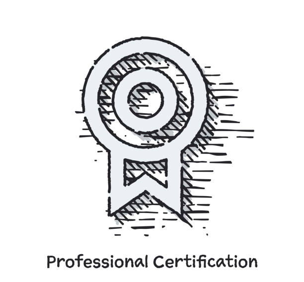 illustrazioni stock, clip art, cartoni animati e icone di tendenza di icona della linea di schizzo di certificazione professionale disegnata a mano per il web - certificate award graduation diploma