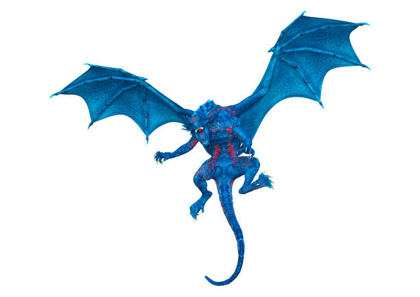 3D rendering of a blue fantasy dragon isolated on white background