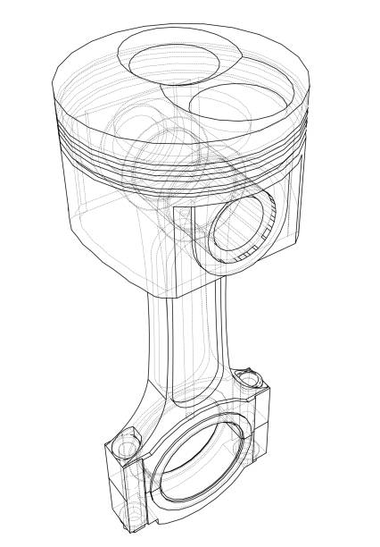 ilustrații de stoc cu schița pistonului. randarea vectorială a 3d - piston